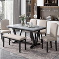 6 Pieces Dining Table Set with 60" Rectangle Marbled Veneers Tabletop Kitchen by Unknown