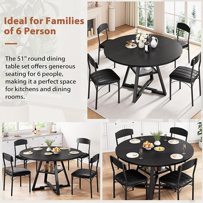 51‘’ Round Dining Table Set for 4, Kitchen Table and Chairs for 4, Circle Table - Image 7