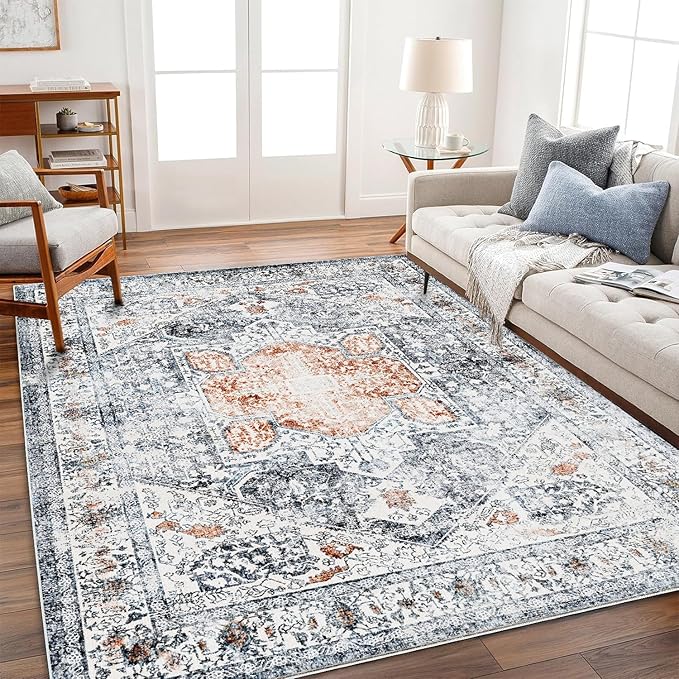 Area Rug 4x6 Washable Vintage Cover Foldable Thin Retro Accent Indoor by CHAMPLANT
