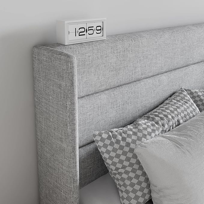 SHA CERLIN King Size Lift Up Storage Bed/Modern Wingback Headboard/Upholstered - Image 5