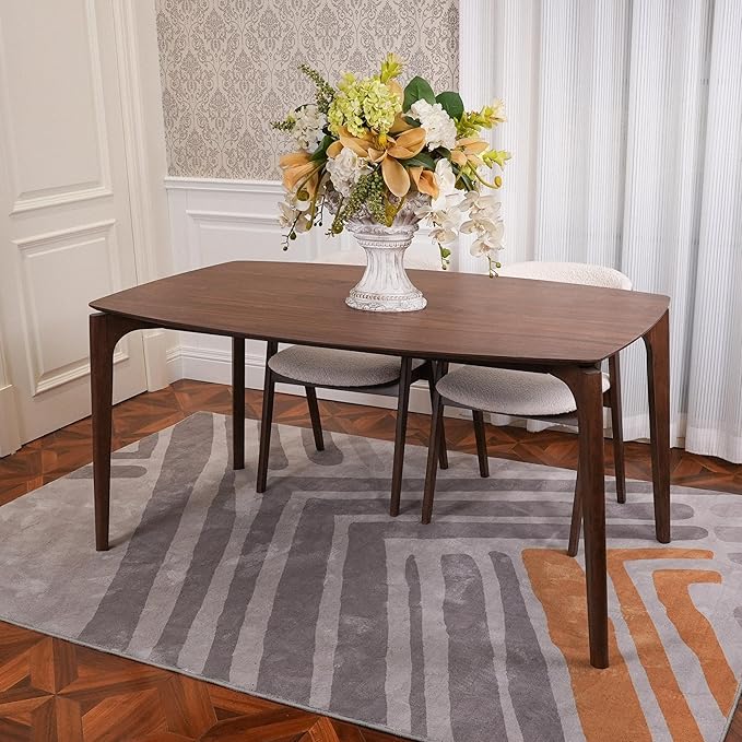 CONSDAN Dining Table for 4-6, Table Only, Walnut Veneer Top, Solid Wood Frame - Image 4
