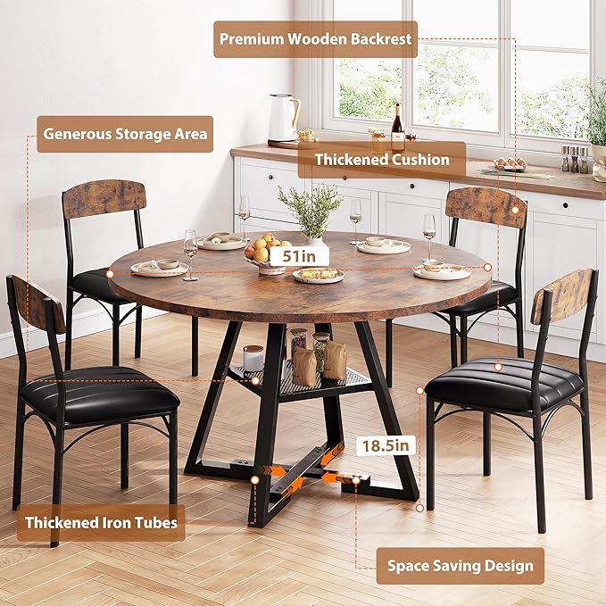 Round Dining Table Set for 6, Kitchen Table and Chairs for 4, Circle Table - Image 3