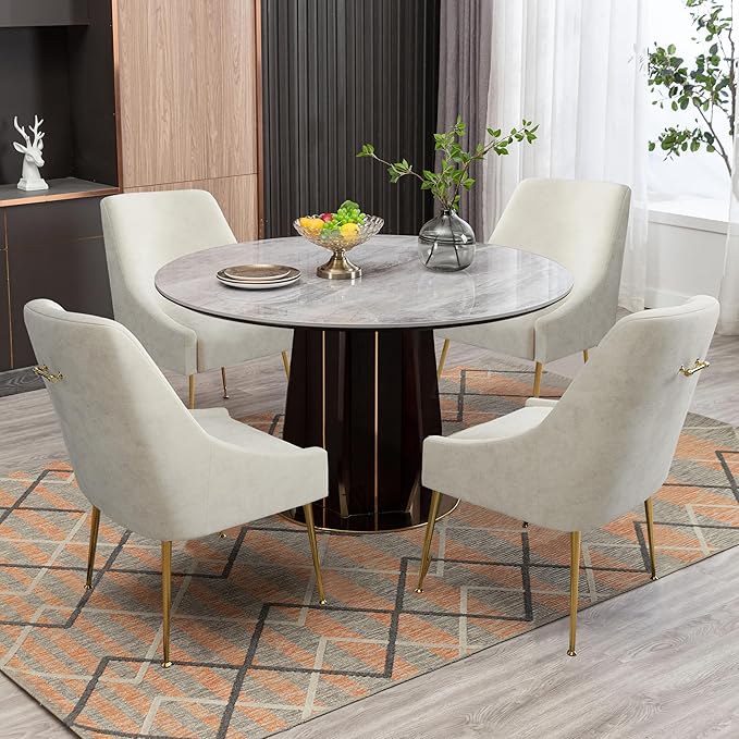 Modern Velvet Dining Chairs Set of 6, Contemporary Upholstered Furniture - Image 4