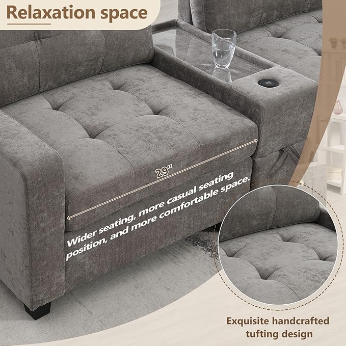 Merax 104 * 104" Chenille Sectional Couches - Image 6