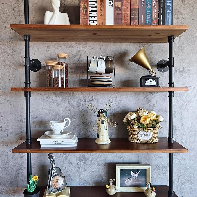 6 Tier Industrial Ladder Shelf Bookcase, Wall Mounted Rustic Bookshelf - Image 5