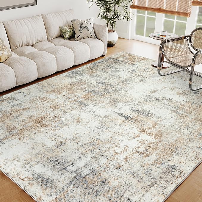 10x14 Washable Area Rug Gold Grey Neutral Abstract Living Room Bedroom Large - Image 4