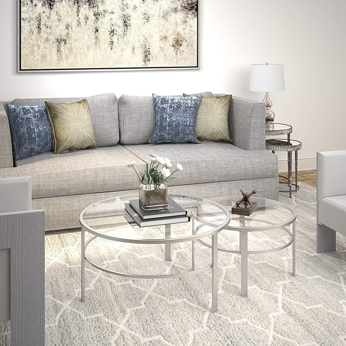 Henn&Hart Round Nested Coffee Table in Satin Nickel, Modern coffee tables - Image 7