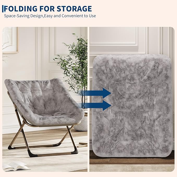 Comfy Chair for Adults, Foldable Living Room Chairs, Soft Faux Fur Folding - Image 6