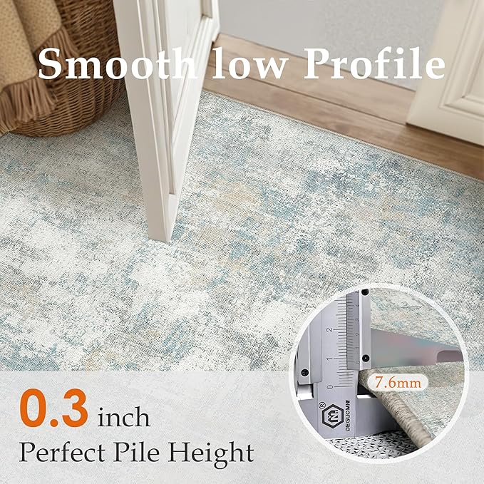 8x10 Washable Area Rug Blue Cream Modern Neutral Abstract Living Room Bedroom - Image 8
