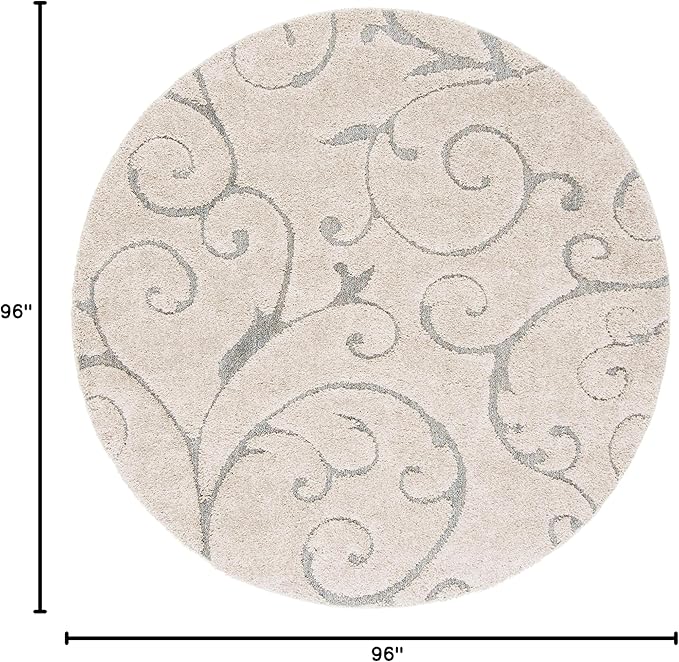 SAFAVIEH Florida Shag Collection 8' Round Beige/Blue Grey SG455 Scrolling Vine - Image 2