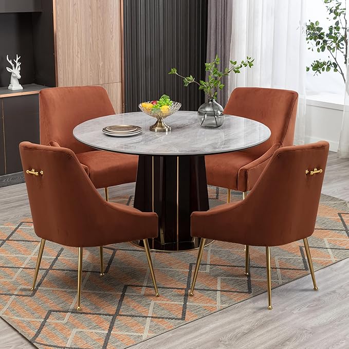 Modern Velvet Dining Chairs Set of 6, Contemporary Upholstered Furniture - Image 5