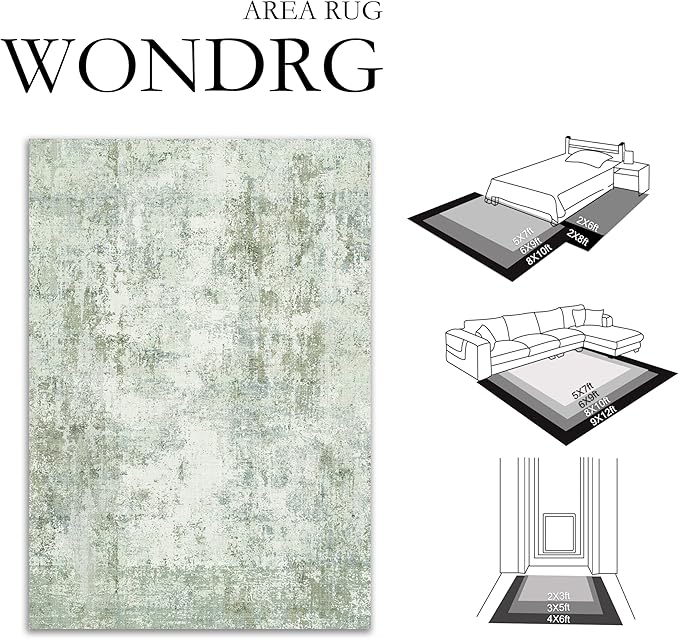 9x12Washable Area Rug Green Modern Neutral Abstract Living Room Bedroom Indoor - Image 2