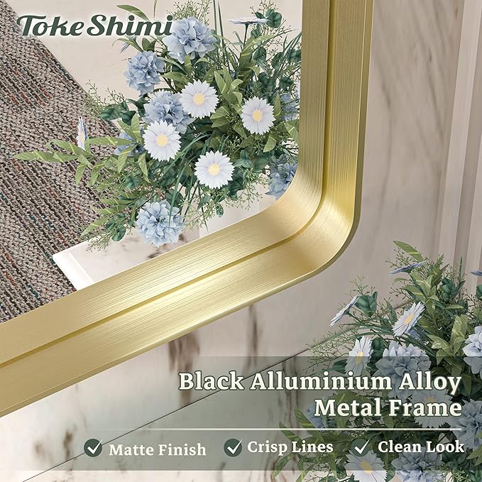 TokeShimi 55 x 36 Inch Brushed Gold Bathroom Mirror - Image 3