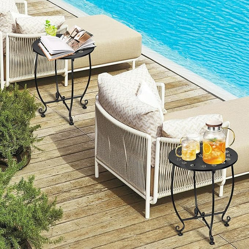 2 Pack Outdoor Side Tables for Patio, Weather Resistant Steel Patio Side Table - Image 2