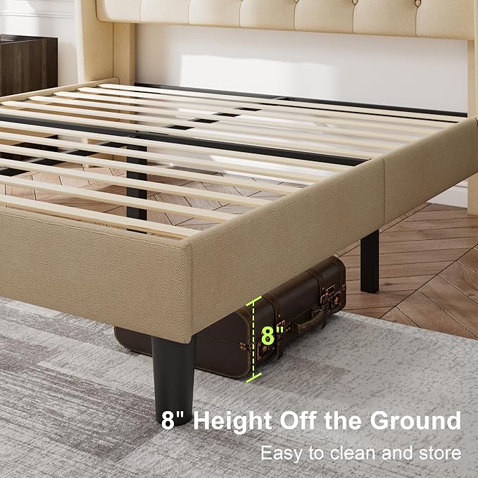 Feonase Queen Bed Frame with Diamond Tufted Wingback Headboard, Morden - Image 4