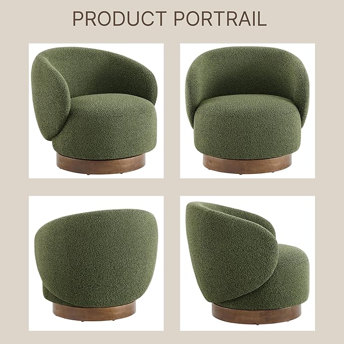 Swivel Accent Chair Round Barrel Armchair Upholstered Performance Fabric - Image 7