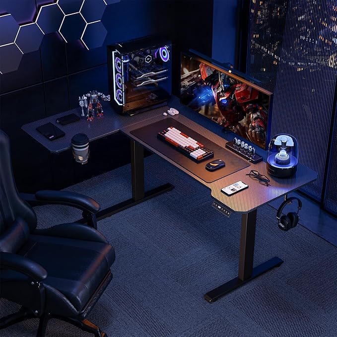 51" Reversiable L-Shaped Electric Standing Desk Adjustable Height Gaming Stand - Image 2