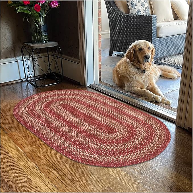 Homespice 2x3' Red Oval Braided Rug. Apple Pie Red Jute Oval Rug. Uses- Entryway by Homespice