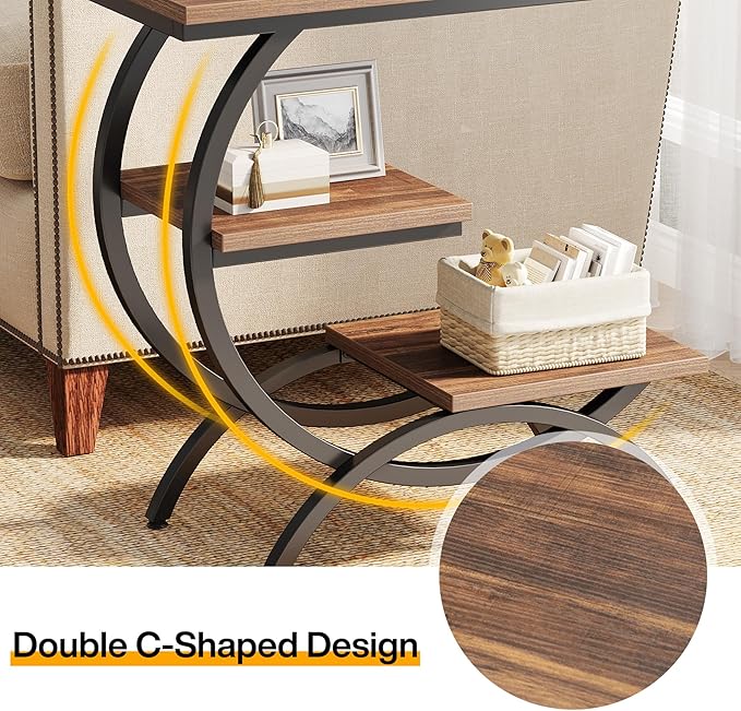 Tribesigns C-Shaped End Table, Industrial 3-Tier Small Side Table - Image 9