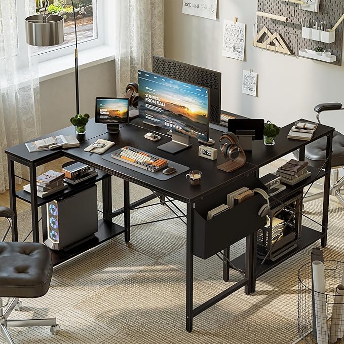 L Shaped Computer Desk with Reversible Shelves, 47 Inch Small Corner Desk with - Image 4
