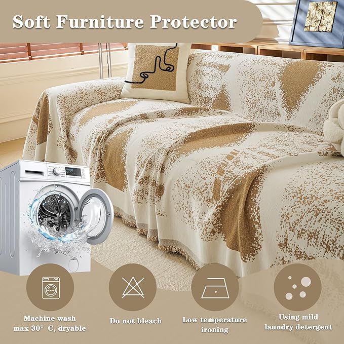 MYSKY HOME Couch Cover for Dogs Washable Khaki Rhombic Couch Sofa Protector - Image 8