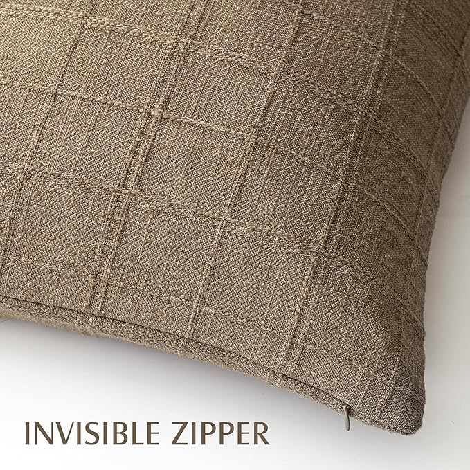 Foindtower Set of 2 Decorative Linen Check Throw Pillow Covers Neutral Long - Image 3