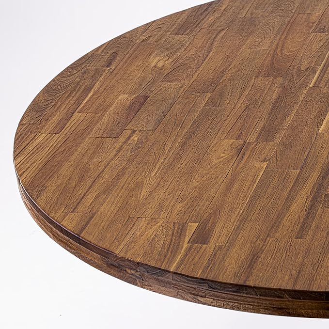 F52-0N-TP - Kitchen Table with Acacia Wood Round Tabletop, Antique Walnut Finish - Image 5