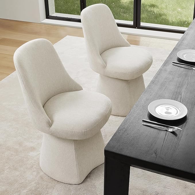 Swivel Dining Chair Mid Century Modern DeskChair High Back Upholstered Linen - Image 7
