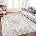 Area Rug 5'x7' Washable Rug Floral Blue Vintage Traditional Floor Cover Thin by CHAMPLANT