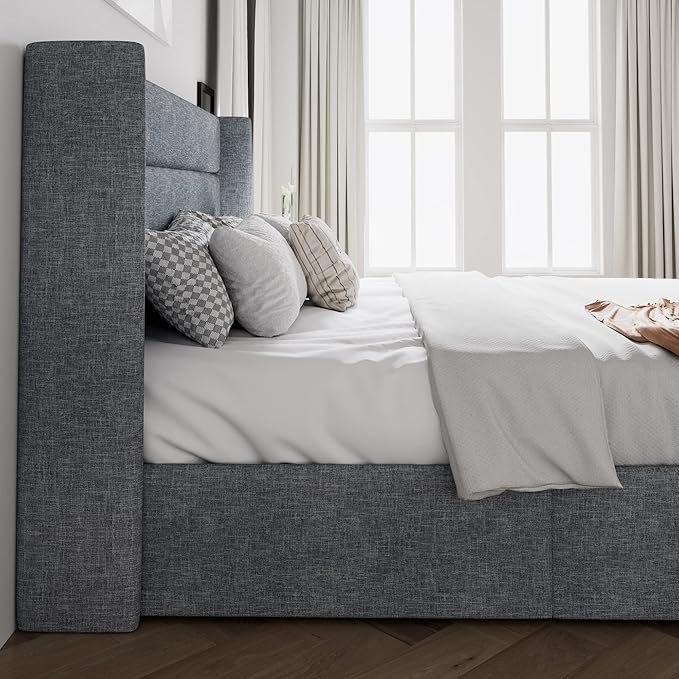SHA CERLIN King Size Lift Up Storage Bed/Modern Wingback Headboard/Upholstered - Image 8