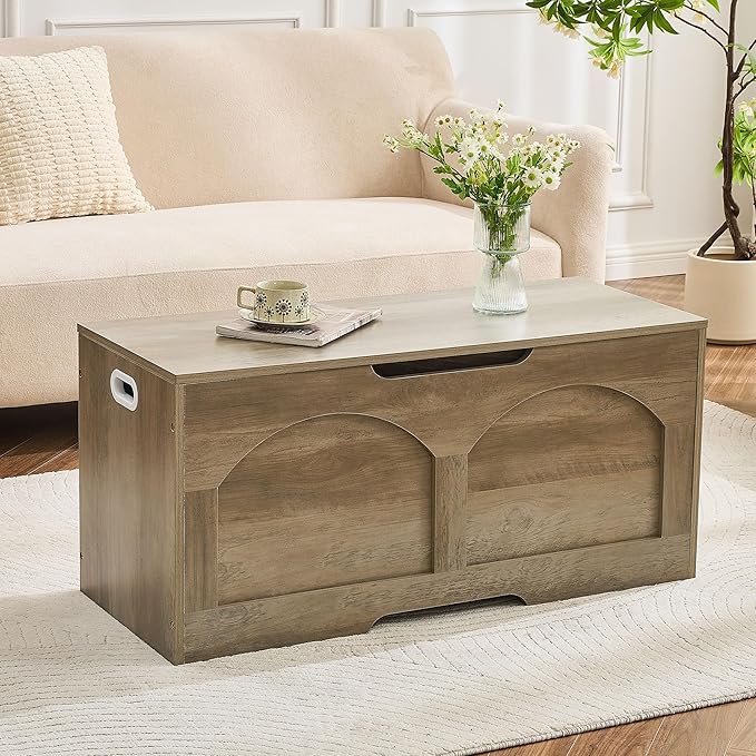 Storage Bench, 39.4" Retro Wooden Storage Chest Trunk, Large Toy Chest - Image 9