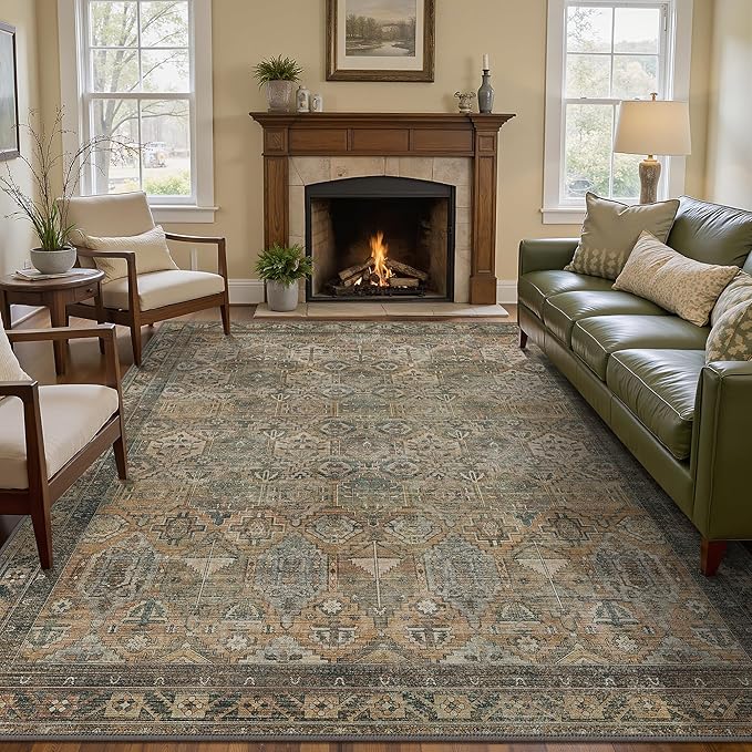 GENIMO 9x12 Area Rugs for Living Room, Machine Washable Non Slip Vintage Rugs - Image 2