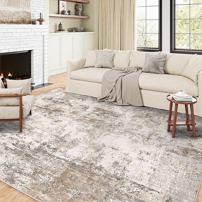 6x9 Washable Area Rug Brown Grey Neutral Abstract Living Room Bedroom Large - Image 4