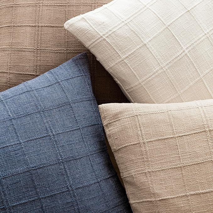 Foindtower Set of 2 Decorative Linen Check Throw Pillow Covers Neutral - Image 7