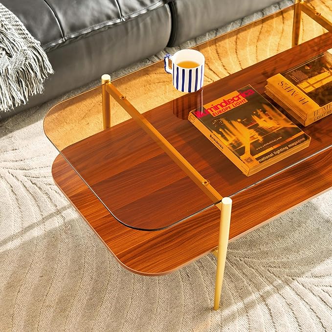 AGV LIGHTING Tadio Large Glass Coffee Table, Mid-Century Modern Coffee Table - Image 6