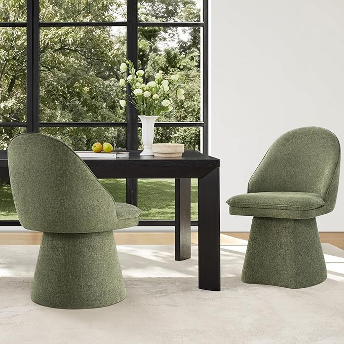 Swivel Dining Chairs Modern Desk Chair Upholstered Linen Fabric Side Chair - Image 7