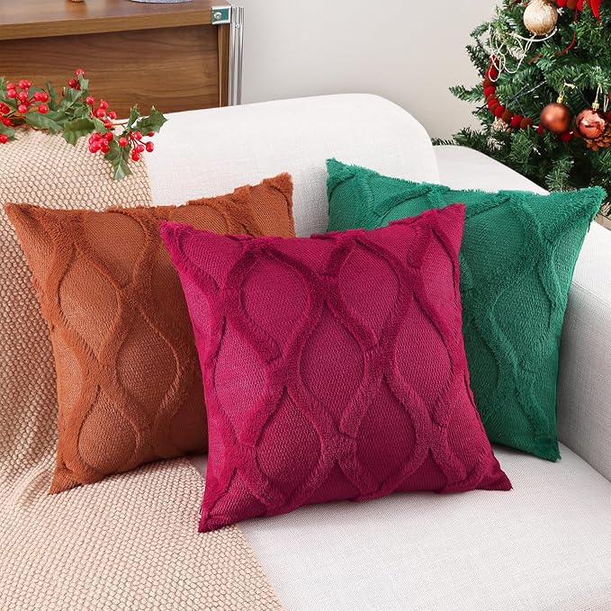 decorUhome Throw Pillow Covers 26x26 Inch Set of 2, Soft Plush Faux Fur Wool - Image 5