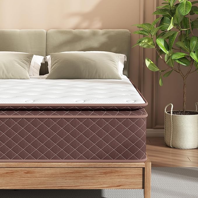 Queen Mattress, 14 Inch Pillow Top Queen Size Mattress – Plush Comfort by Swbvs