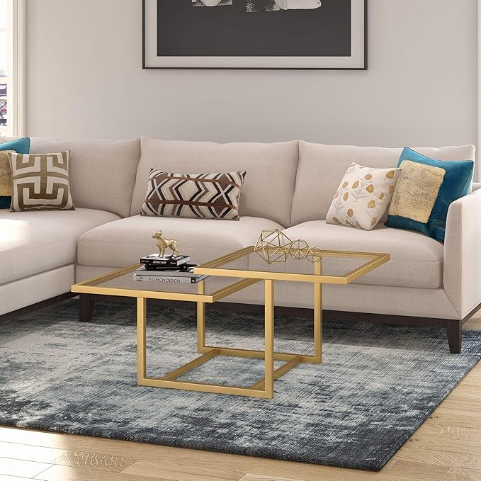 Henn&Hart 43" Wide Square Coffee Table in Brass, Modern coffee tables - Image 2