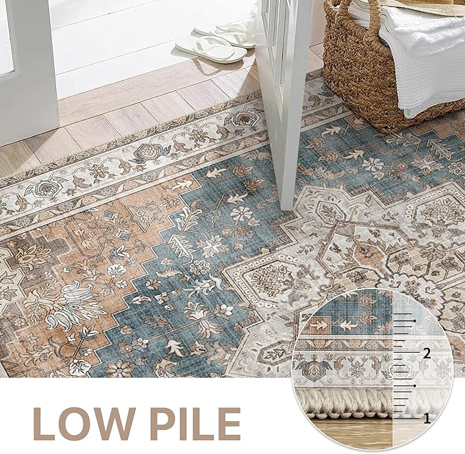 GENIMO 9x12 Area Rugs for Living Room, Non Slip Machine Washable Vintage Rugs - Image 5