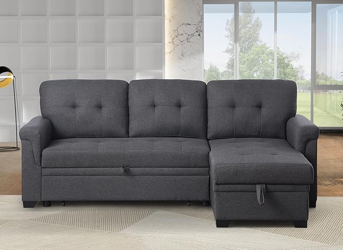 Ball & Cast L-Shape Reversible Sectional Sleeper Sofa Bed 4 in 1 Pull Out Couch - Image 7