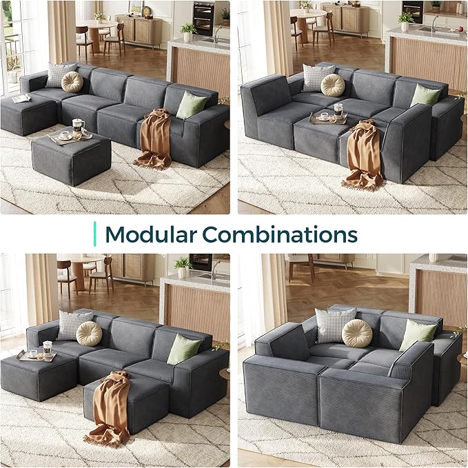 LINSY HOME Modular Sectional Sofa, Corduroy Sectional Cloud Couches - Image 6
