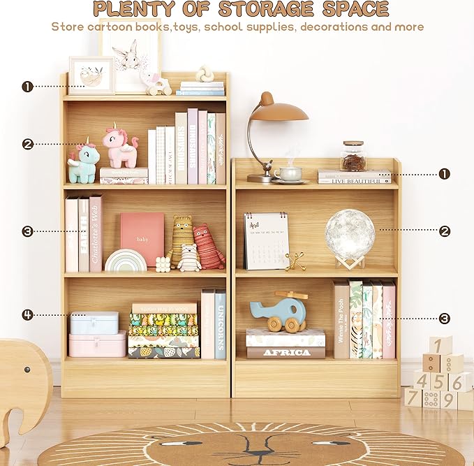 Lkeiyay Kids Bookshelf and Toy Storage Organizer, 3-Tier Wood Montessori Shelf - Image 4