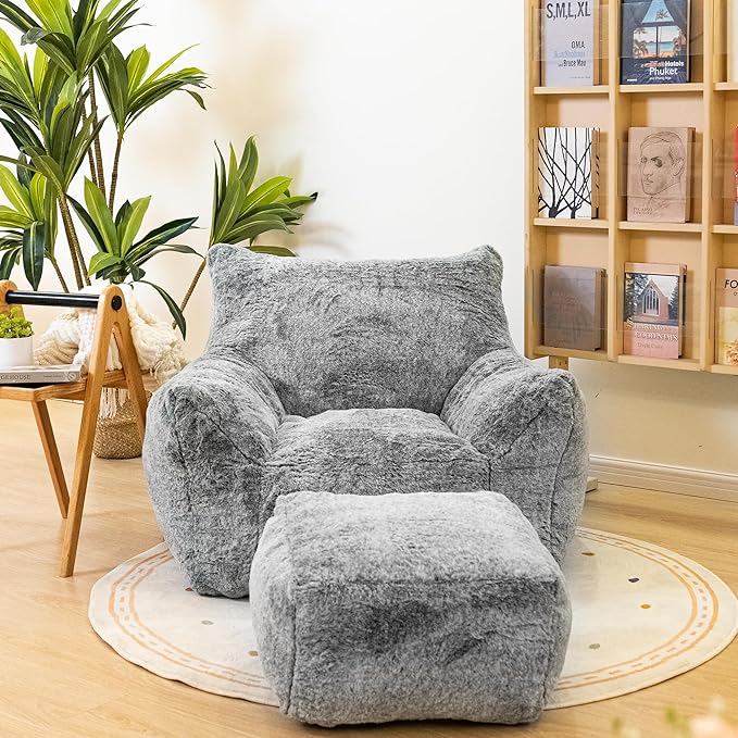 Bean Bag Chair with Ottoman, Armrest Bean Bag Chairs with Filler, Ultra Soft by Cvortll