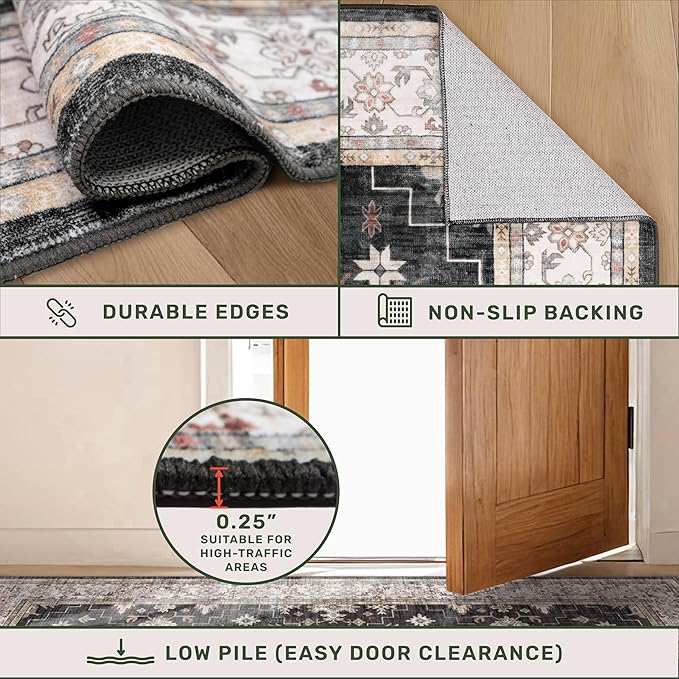 Black Boho Washable 3x16 Extra Long Runner Rug - Image 5