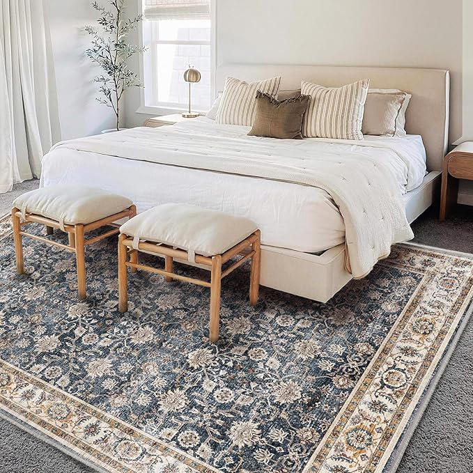 Washable Area Rug 8'x10' Retro Boho Design Non-Shedding Non-Slip Easy Care Ideal - Image 4