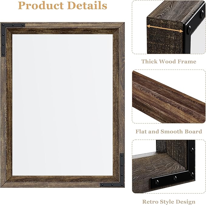 YOSHOOT Farmhouse Bathroom Mirror, Rustic Wooden Framed Mirror, Wood Vanity - Image 6