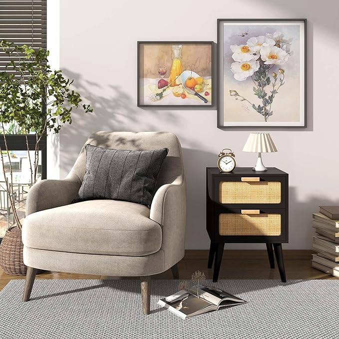 Rattan Nightstand, Wood End Table, Side Table - Image 4