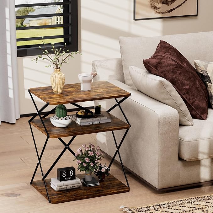 3-Tier End Table Small Side Table Tall Bedside Night Stand - Image 2