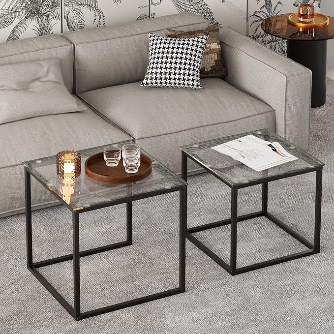 Garden 4 you Coffee Table Set of 2, Modern Glass Nesting Table, Metal Frame - Image 6